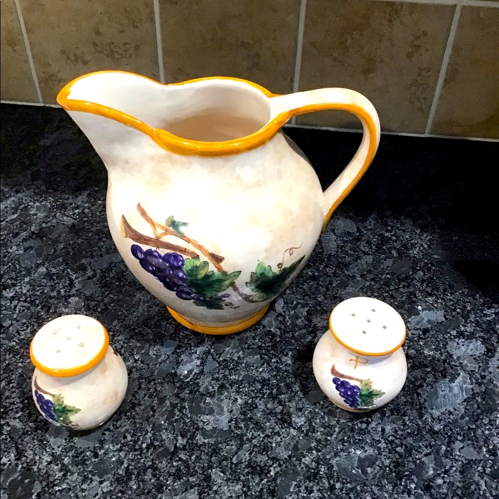 Water Pitcher With Matching Salt and Pepper